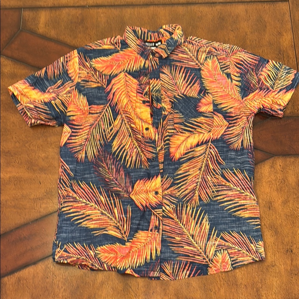 Reef Men's Casual Button Down Shirt - Orange and Blue